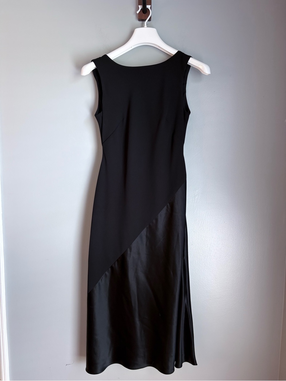 Vintage Jones New York Dress Womens 4 Black Satin Mixed Media Cowl Back Midi